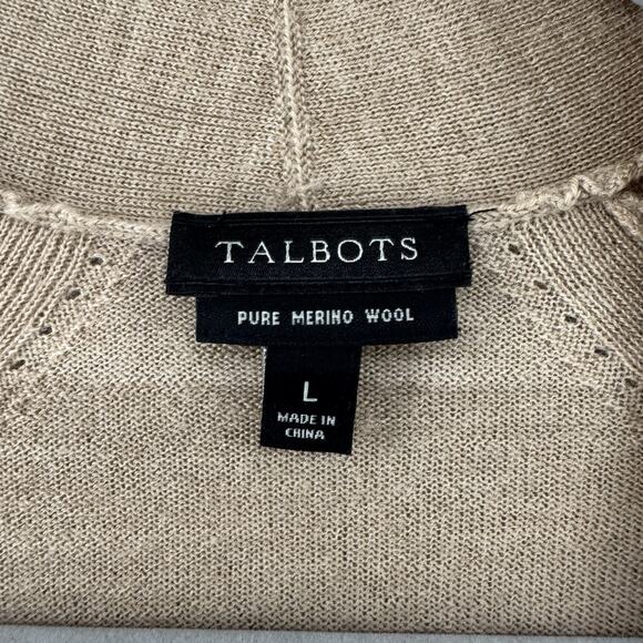 Talbots Sweater Womens L Camel Merino Wool Knit Long Open Front Cardigan V-Neck - Picture 2 of 13